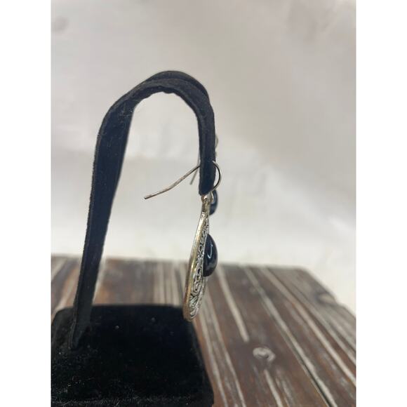 Women's Silver Black Drop Dangle Earrings GUC Boho - Picture 2 of 4